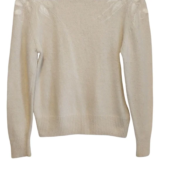 Vtg Distinction Large Silk Angora Off White Knit Lambs Wool Embroidered Sweater - Picture 7 of 14